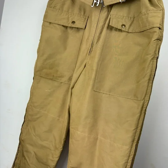 Vtg Eddie Bauer Mens Goose Down Bib Overalls Sz S/M Tan Khaki
